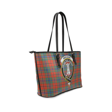 MacLean of Duart Ancient Tartan Leather Tote Bag with Family Crest