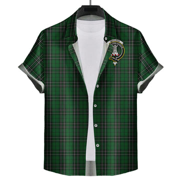 MacLean of Duart Hunting Tartan Short Sleeve Button Down Shirt with Family Crest