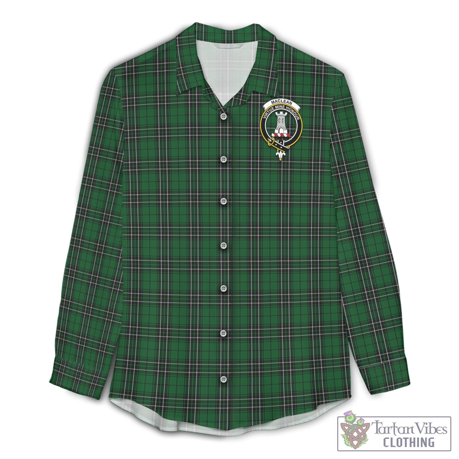 Tartan Vibes Clothing MacLean of Duart Hunting Tartan Womens Casual Shirt with Family Crest