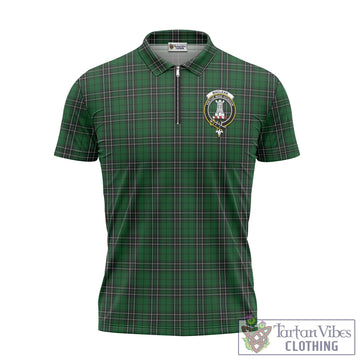 MacLean of Duart Hunting Tartan Zipper Polo Shirt with Family Crest