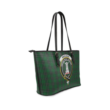 MacLean of Duart Hunting Tartan Leather Tote Bag with Family Crest