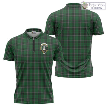 MacLean of Duart Hunting Tartan Zipper Polo Shirt with Family Crest