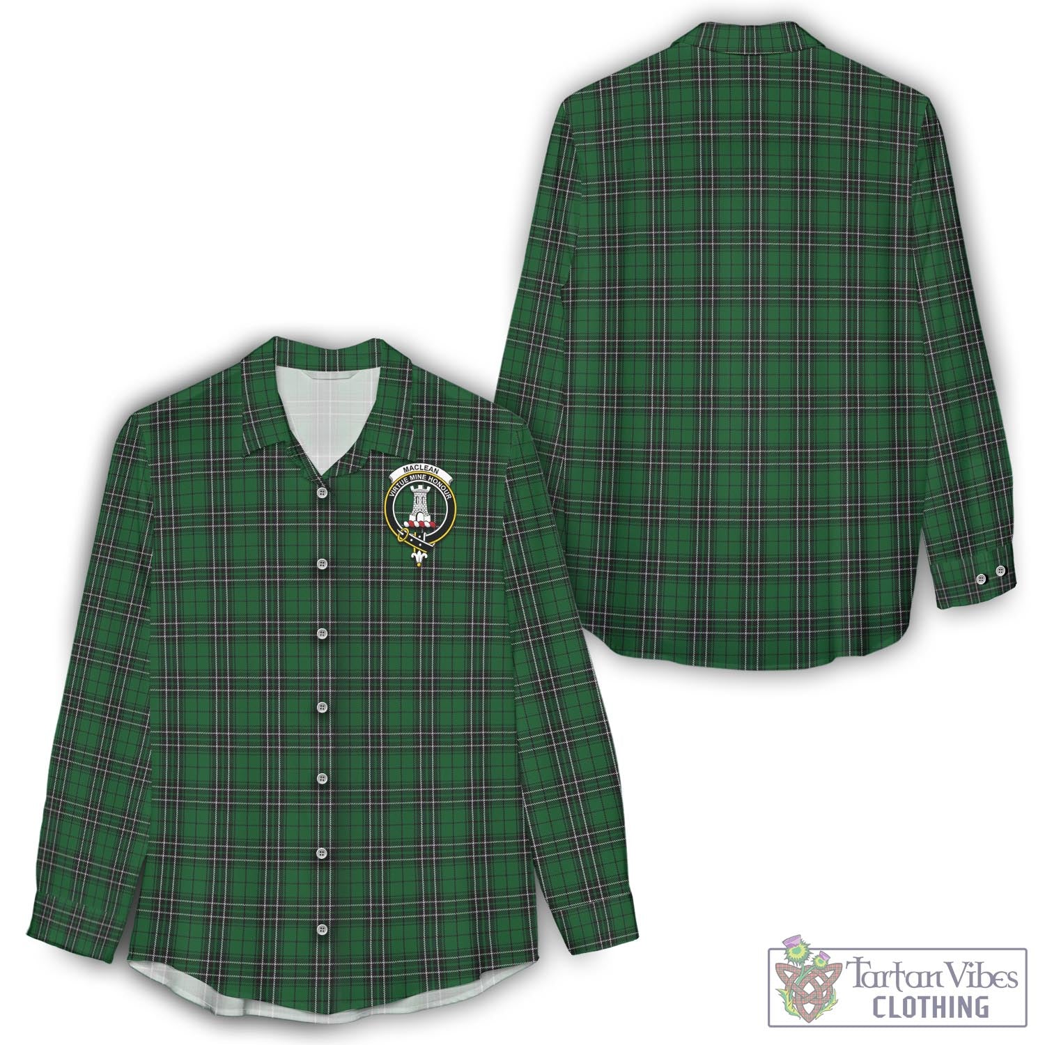 Tartan Vibes Clothing MacLean of Duart Hunting Tartan Womens Casual Shirt with Family Crest