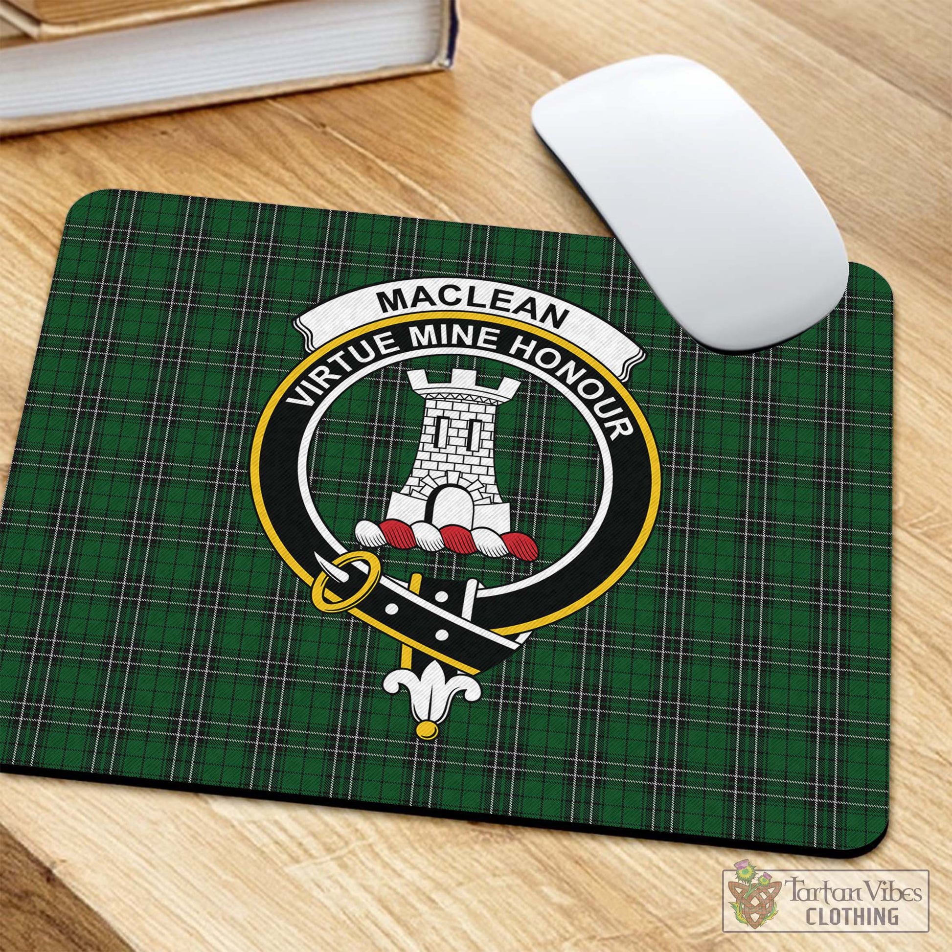 Tartan Vibes Clothing MacLean of Duart Hunting Tartan Mouse Pad with Family Crest