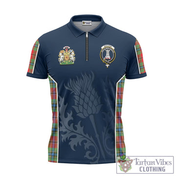 MacLean of Duart Modern Tartan Zipper Polo Shirt with Family Crest and Scottish Thistle Vibes Sport Style
