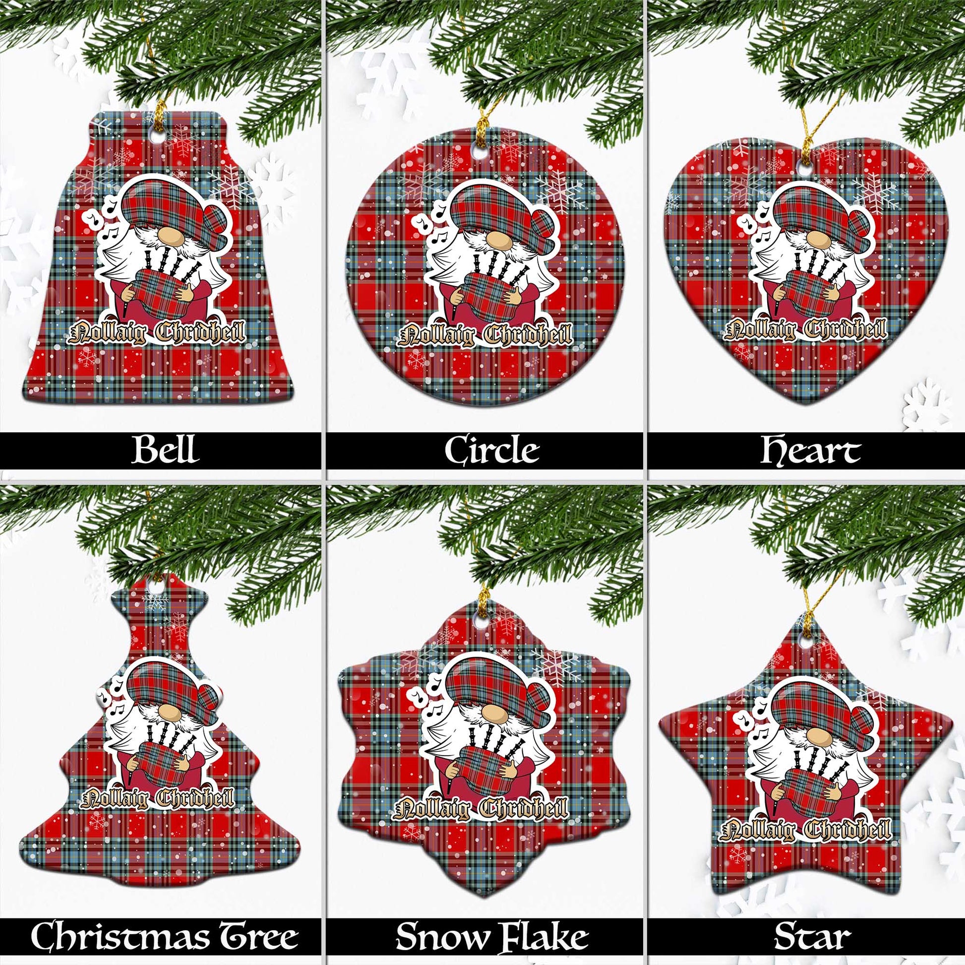 MacLeay Tartan Christmas Ornaments with Scottish Gnome Playing Bagpipes Ceramic - Tartanvibesclothing