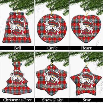 MacLeay (McLeay) Tartan Christmas Ceramic Ornaments with Scottish Gnome Playing Bagpipes