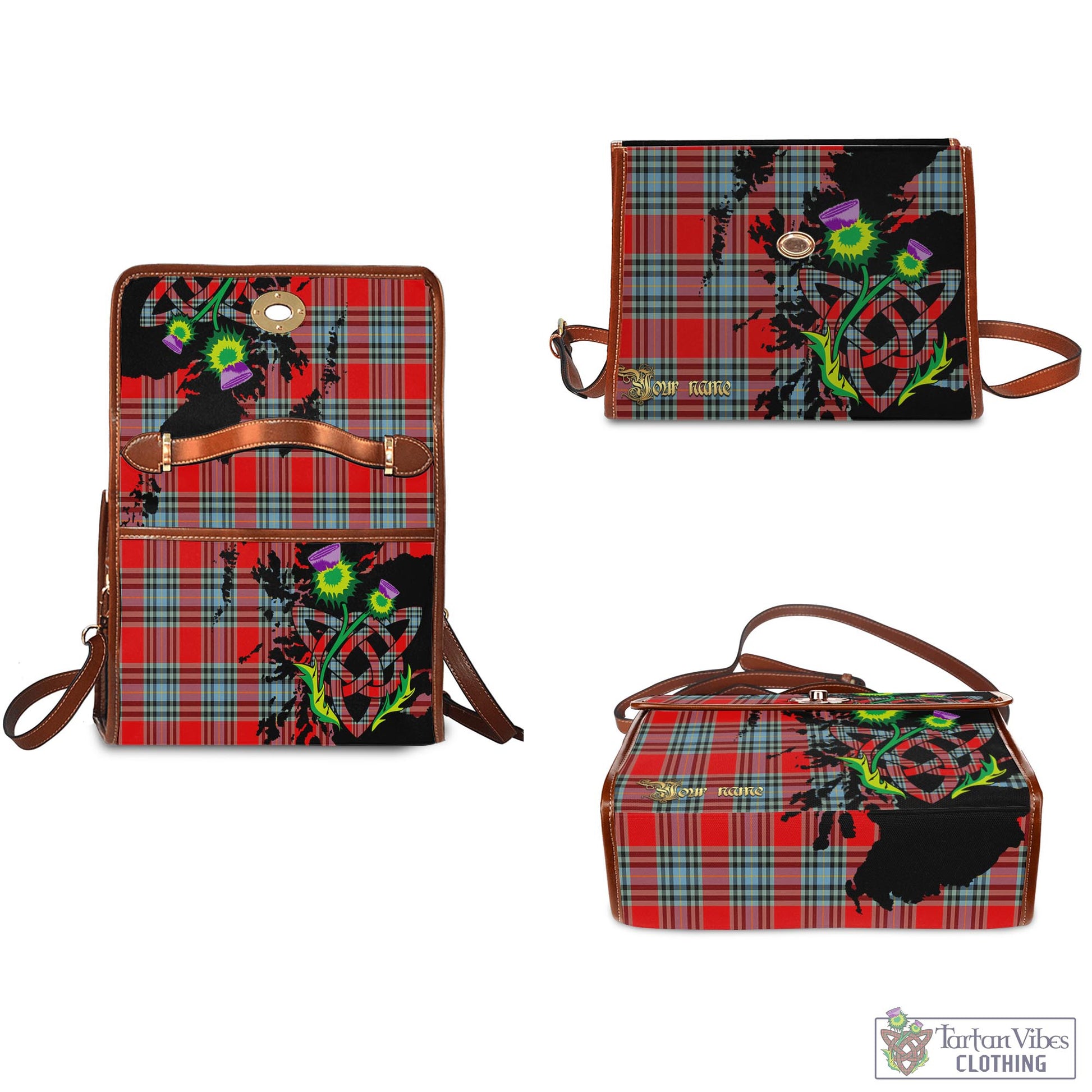 Tartan Vibes Clothing MacLeay Tartan Waterproof Canvas Bag with Scotland Map and Thistle Celtic Accents