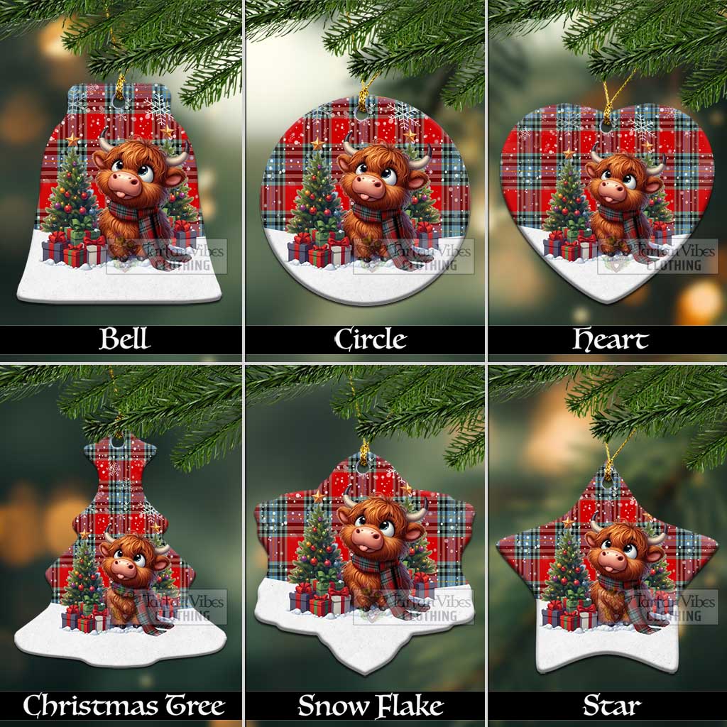 Tartan Vibes Clothing MacLeay (McLeay) Tartan Christmas Ceramic Ornament with Adorable Highland Coo