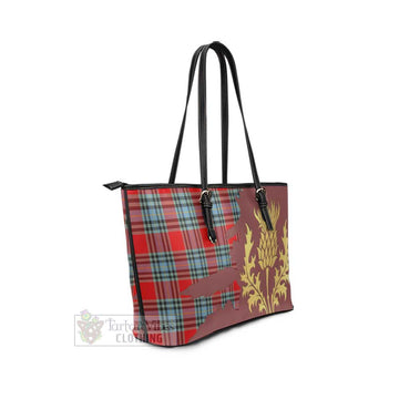 MacLeay (McLeay) Tartan Leather Tote Bag Gold Thistle Style