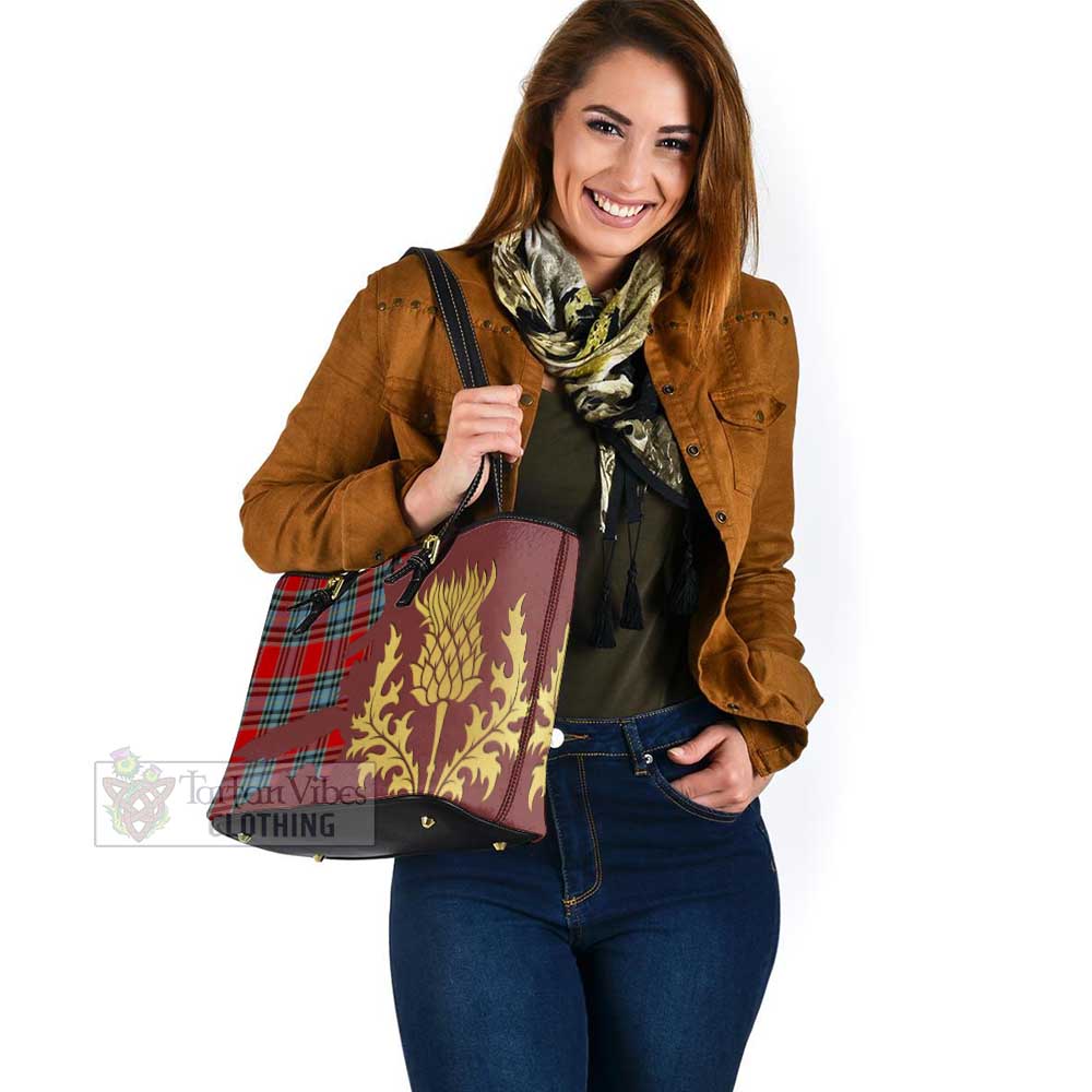 MacLeay (McLeay) Tartan Leather Tote Bag Gold Thistle Style - Tartan Vibes Clothing