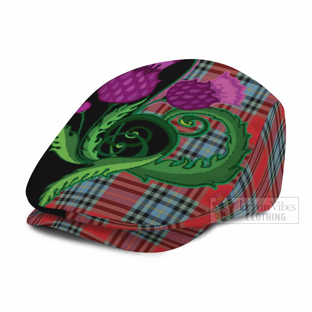 MacLeay (McLeay) Tartan Flat Cap, Jeff Cap Traditional Scottish Thistle