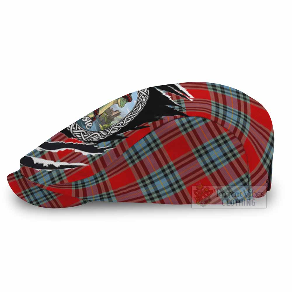 MacLeay (McLeay) Tartan Loch Ness Monster Flat Cap, Jeff Cap Celtic Knot Nessie Art