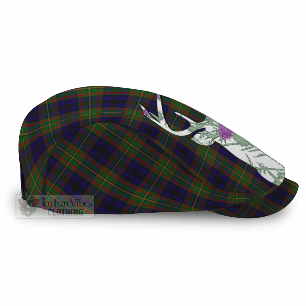 MacLeish (McLeish) Tartan Flat Cap, Jeff Cap Scottish Stag Thistle Floral Art