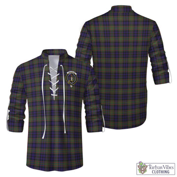 MacLellan Tartan Men's Scottish Traditional Jacobite Ghillie Kilt Shirt with Family Crest