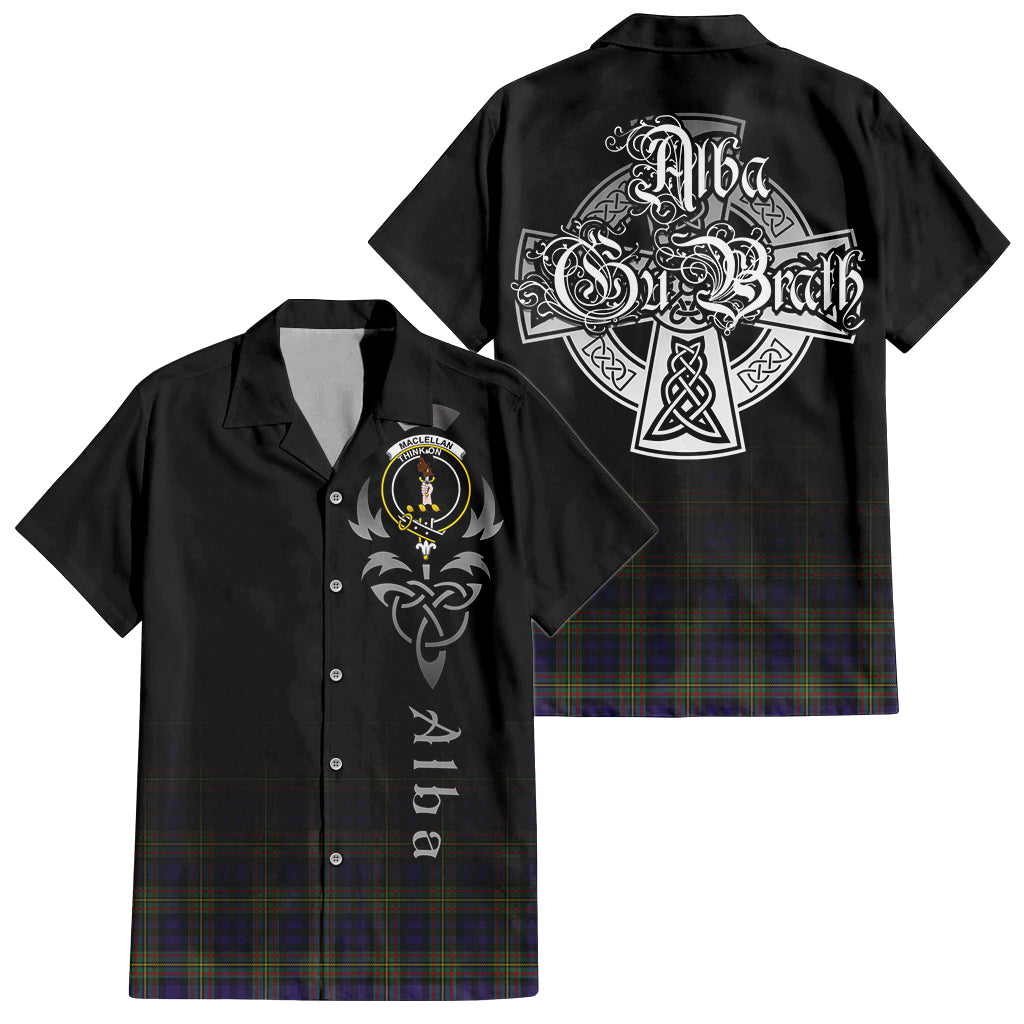 Tartan Vibes Clothing MacLellan Tartan Short Sleeve Button Up Featuring Alba Gu Brath Family Crest Celtic Inspired