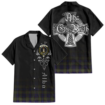 Tartan Vibes Clothing MacLellan Tartan Short Sleeve Button Up Featuring Alba Gu Brath Family Crest Celtic Inspired