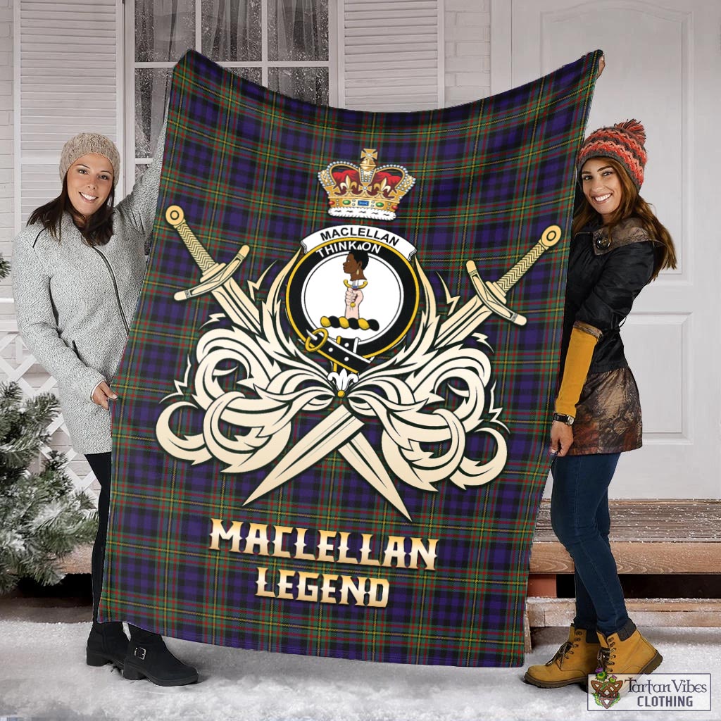 Tartan Vibes Clothing MacLellan Tartan Blanket with Clan Crest and the Golden Sword of Courageous Legacy