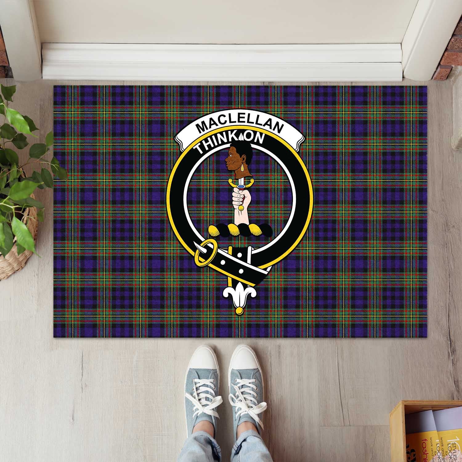 MacLellan Tartan Door Mat with Family Crest - Tartanvibesclothing