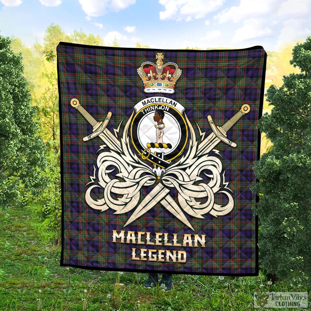 Tartan Vibes Clothing MacLellan Tartan Quilt with Clan Crest and the Golden Sword of Courageous Legacy