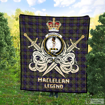 MacLellan (McLellan) Tartan Quilt with Clan Crest and the Golden Sword of Courageous Legacy