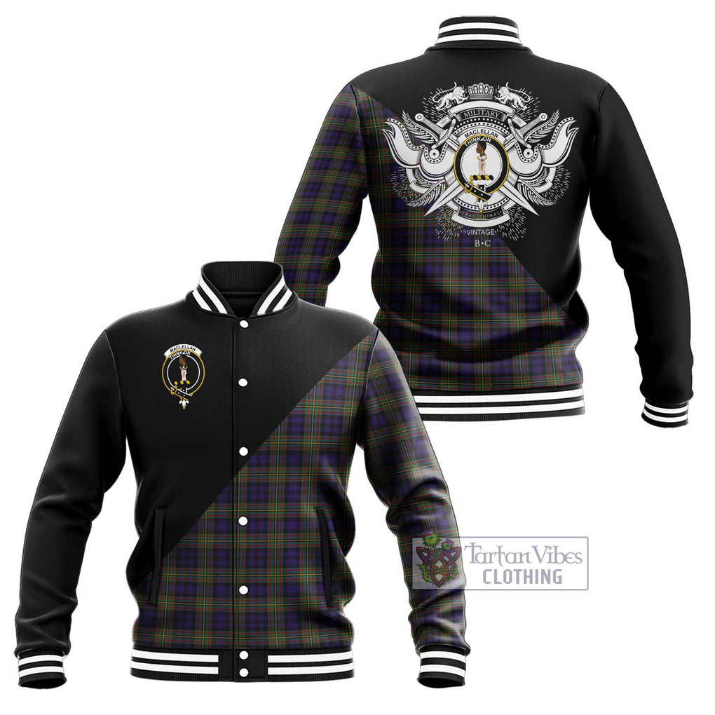 MacLellan (McLellan) Tartan Baseball Jacket with Family Crest and Military Logo Style Unisex - Tartanvibesclothing Shop