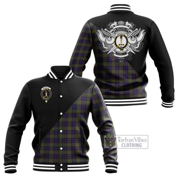 MacLellan (McLellan) Tartan Baseball Jacket with Family Crest and Military Logo Style Unisex - Tartanvibesclothing Shop