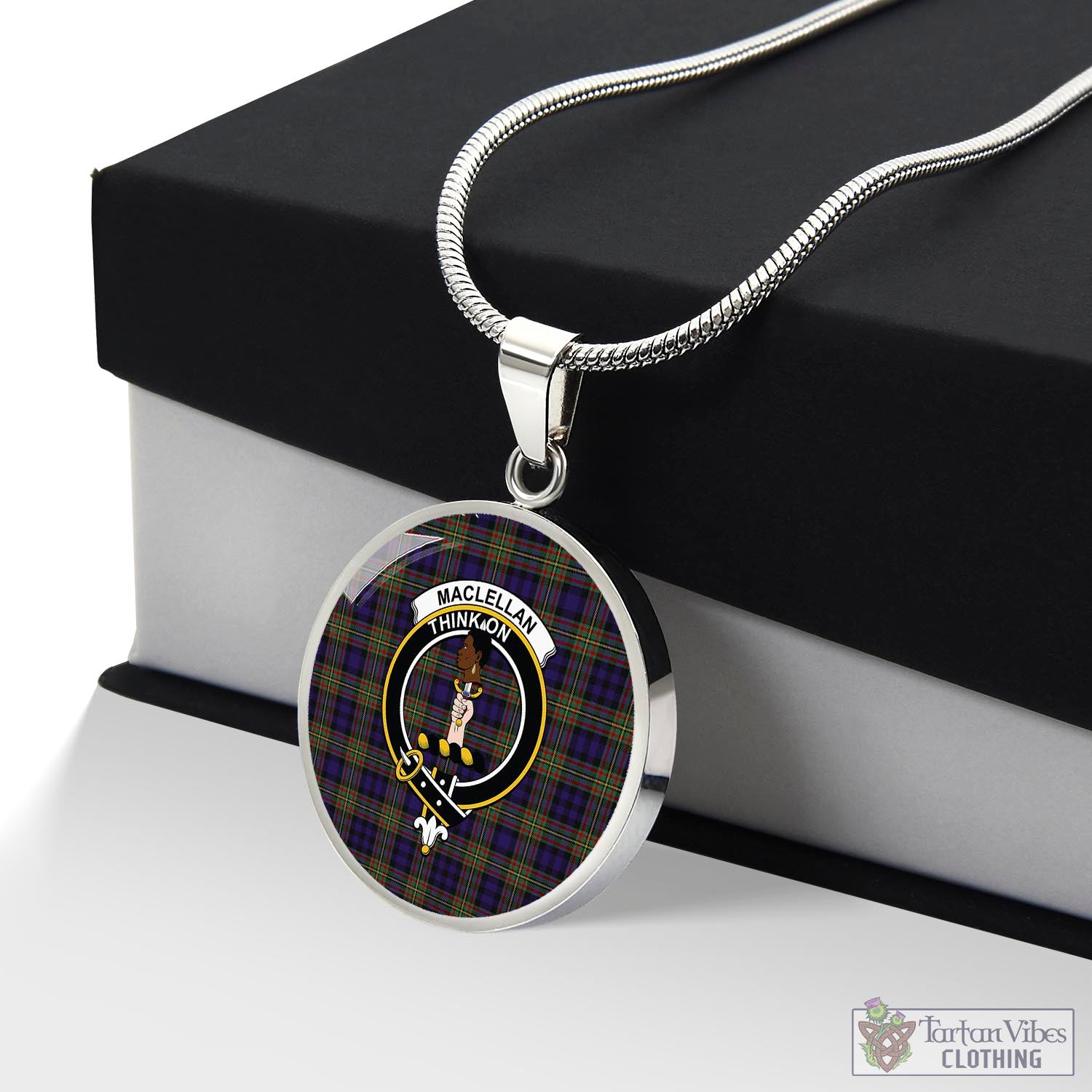 Tartan Vibes Clothing MacLellan Tartan Circle Necklace with Family Crest