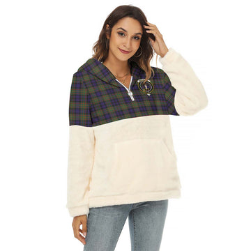MacLellan (McLellan) Tartan Women's Borg Fleece Hoodie With Half Zip with Family Crest Female - Tartan Vibes Clothing