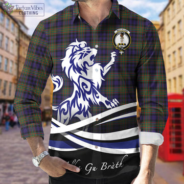 MacLellan Tartan Long Sleeve Button Up Shirt with Alba Gu Brath Regal Lion Emblem