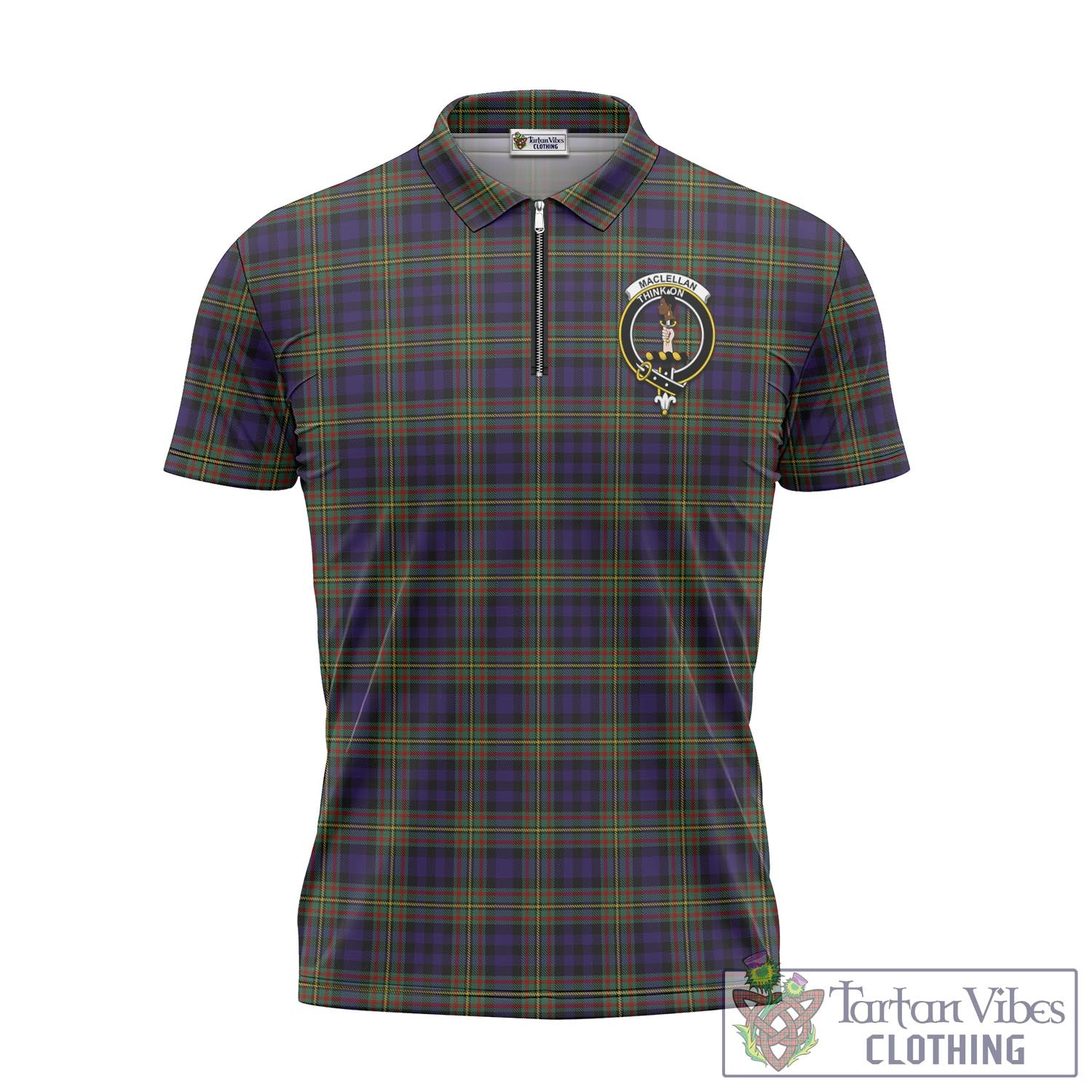 Tartan Vibes Clothing MacLellan Tartan Zipper Polo Shirt with Family Crest