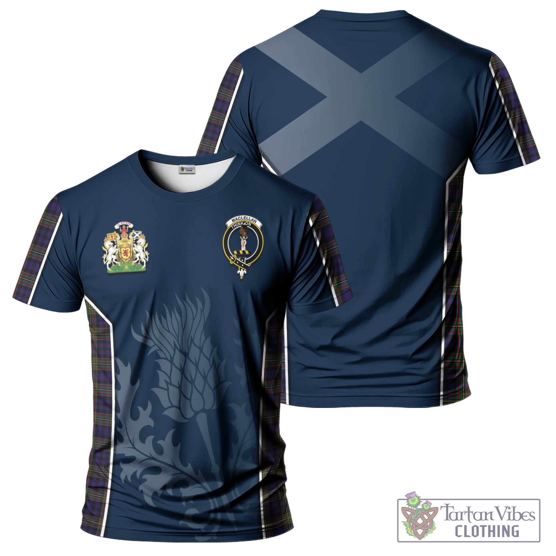 Tartan Vibes Clothing MacLellan Tartan T-Shirt with Family Crest and Scottish Thistle Vibes Sport Style