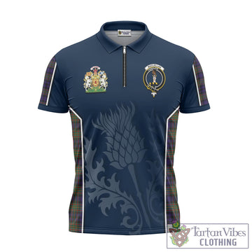 MacLellan Tartan Zipper Polo Shirt with Family Crest and Scottish Thistle Vibes Sport Style