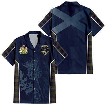 MacLellan Tartan Short Sleeve Button Up Shirt with Family Crest and Scottish Thistle Vibes Sport Style