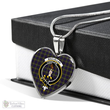 MacLellan Tartan Heart Necklace with Family Crest