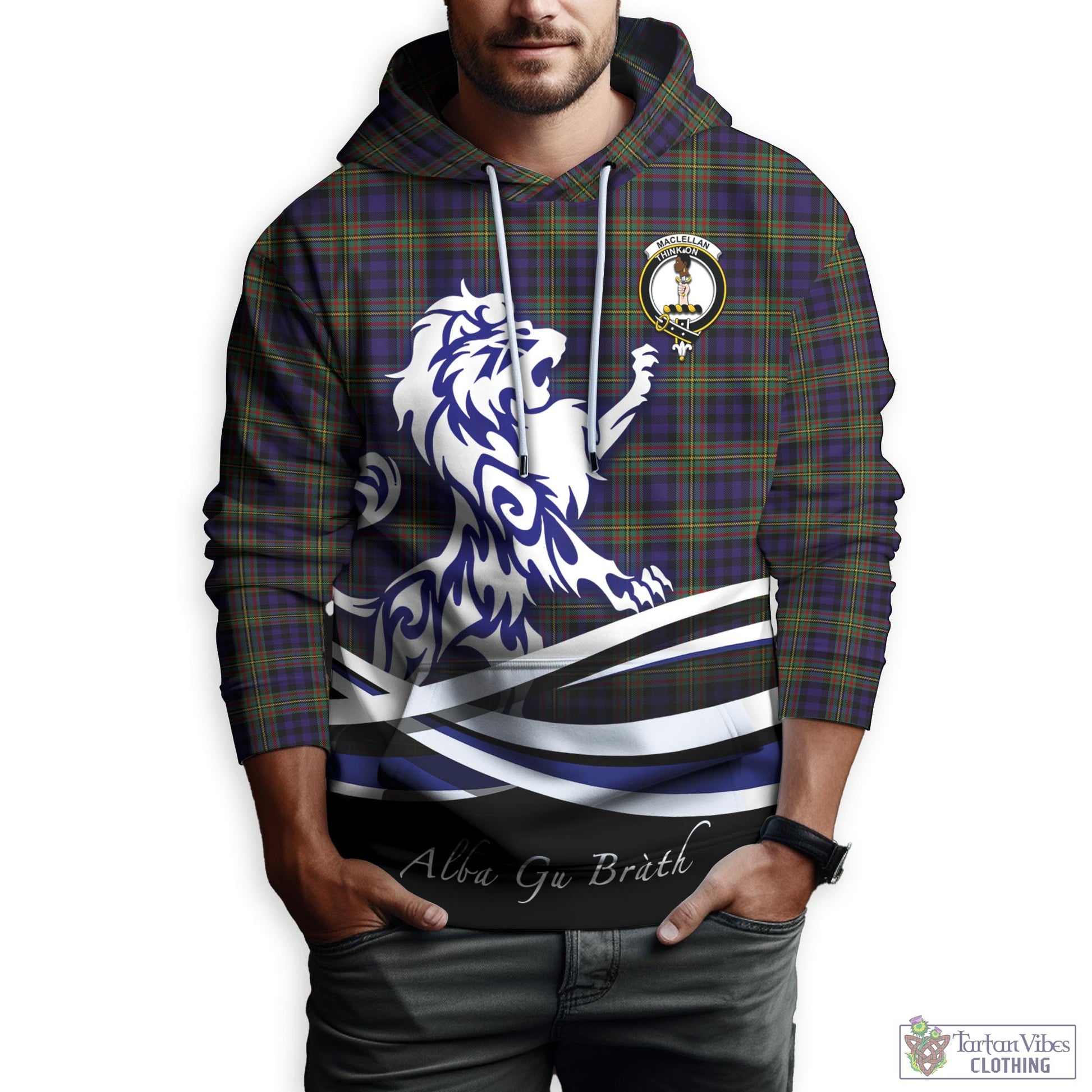 MacLellan (McLellan) Tartan Hoodie with Alba Gu Brath Regal Lion Emblem Zip Hoodie - Tartan Vibes Clothing