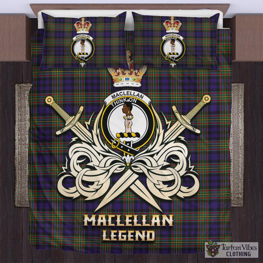 Tartan Vibes Clothing MacLellan Tartan Bedding Set with Clan Crest and the Golden Sword of Courageous Legacy