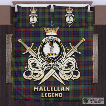 MacLellan Tartan Bedding Set with Clan Crest and the Golden Sword of Courageous Legacy