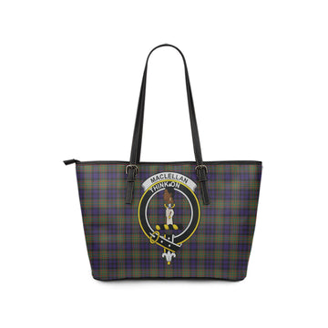 MacLellan Tartan Leather Tote Bag with Family Crest