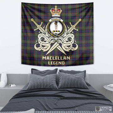 MacLellan Tartan Tapestry with Clan Crest and the Golden Sword of Courageous Legacy