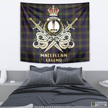 MacLellan (McLellan) Tartan Tapestry with Clan Crest and the Golden Sword of Courageous Legacy