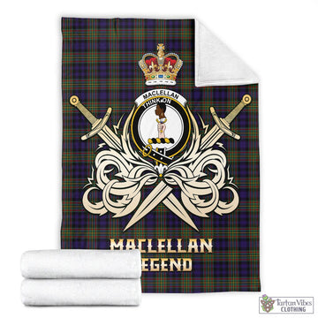MacLellan Tartan Blanket with Clan Crest and the Golden Sword of Courageous Legacy