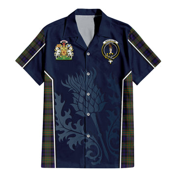 Tartan Vibes Clothing MacLellan Tartan Short Sleeve Button Up Shirt with Family Crest and Scottish Thistle Vibes Sport Style