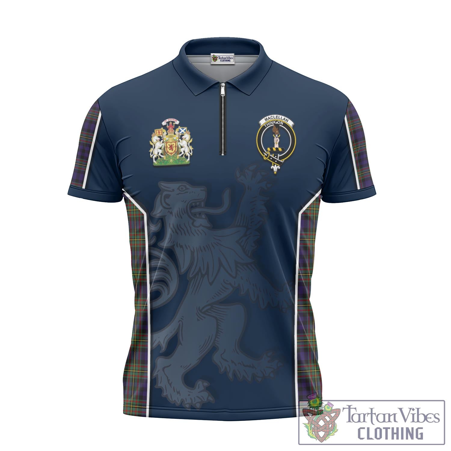 Tartan Vibes Clothing MacLellan Tartan Zipper Polo Shirt with Family Crest and Lion Rampant Vibes Sport Style