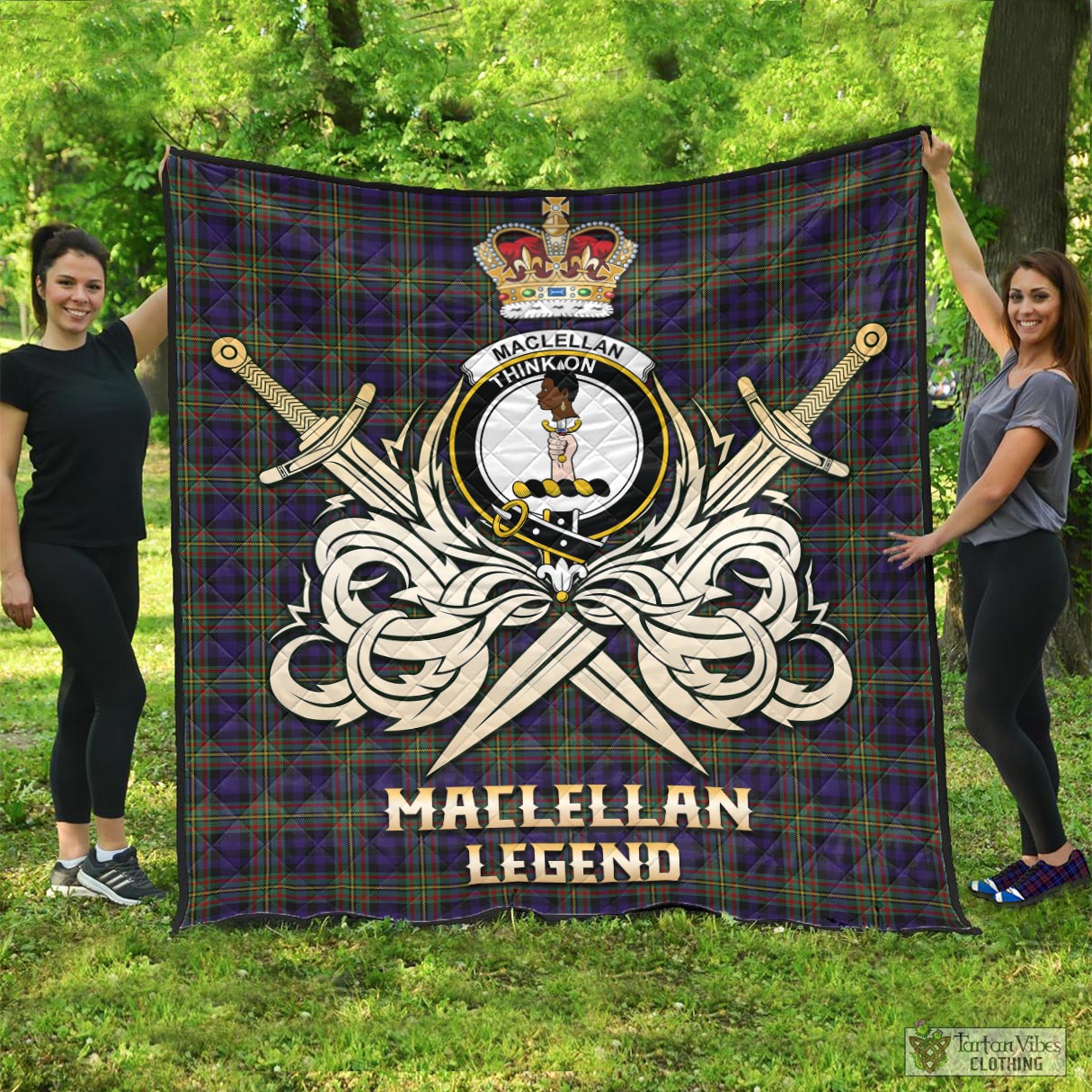 Tartan Vibes Clothing MacLellan Tartan Quilt with Clan Crest and the Golden Sword of Courageous Legacy