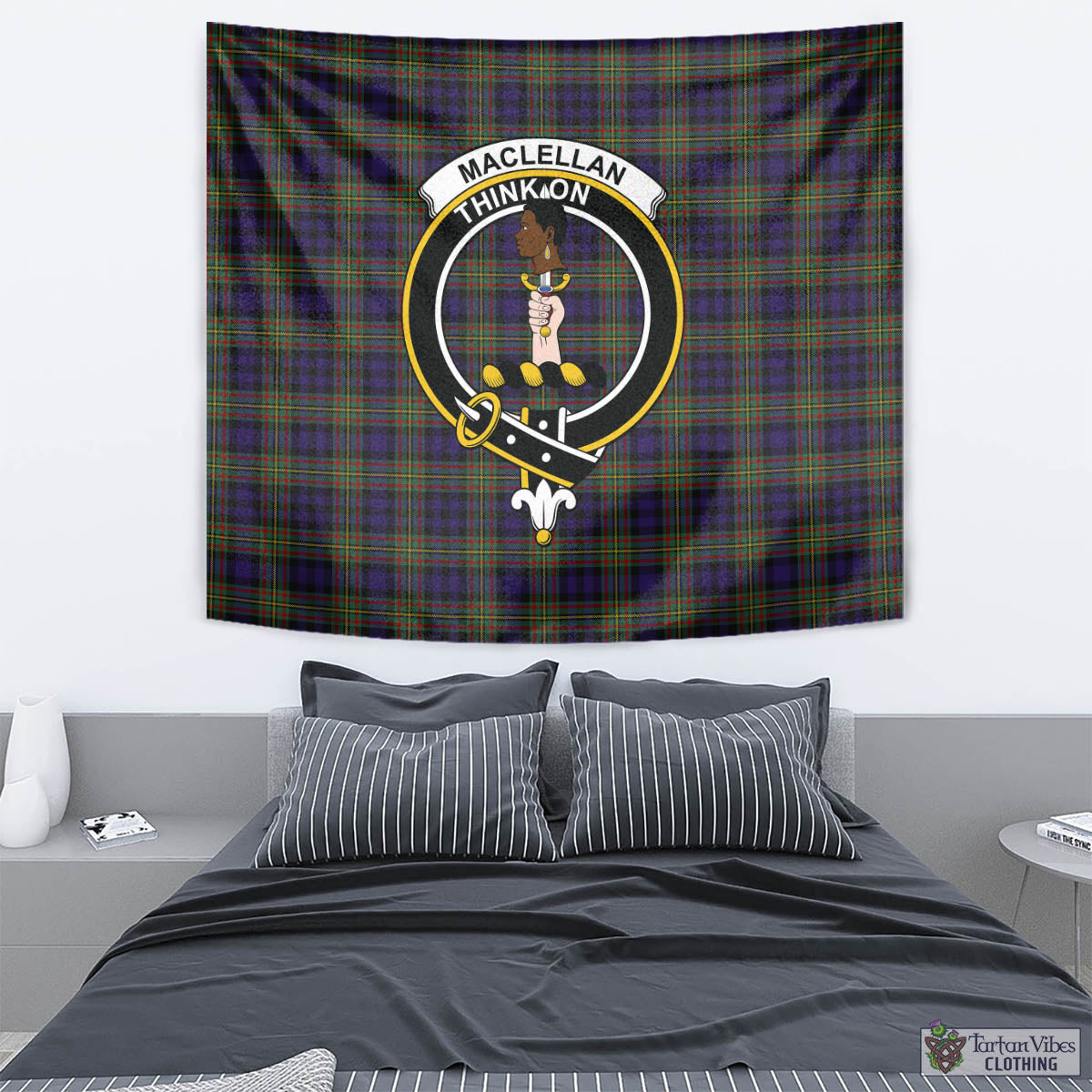 Tartan Vibes Clothing MacLellan Tartan Tapestry Wall Hanging and Home Decor for Room with Family Crest