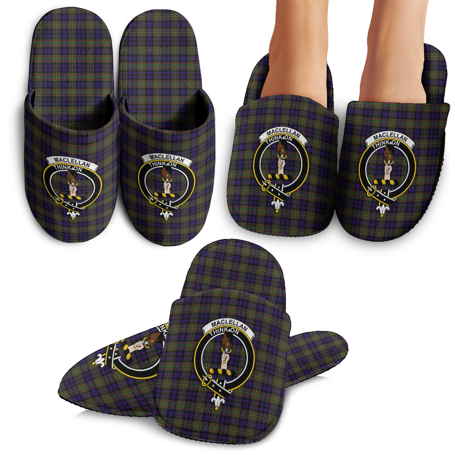 MacLellan Tartan Home Slippers with Family Crest - Tartanvibesclothing