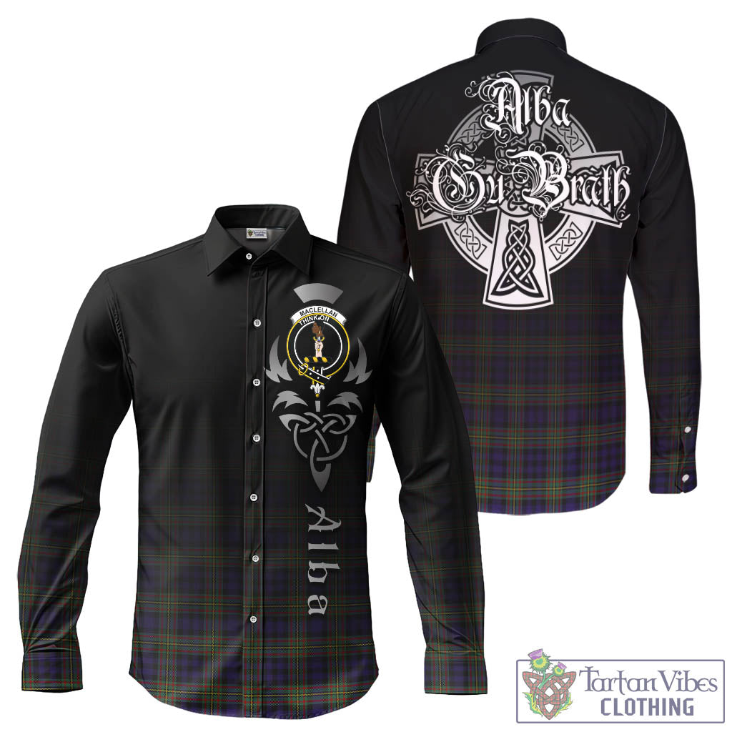 Tartan Vibes Clothing MacLellan Tartan Long Sleeve Button Up Featuring Alba Gu Brath Family Crest Celtic Inspired