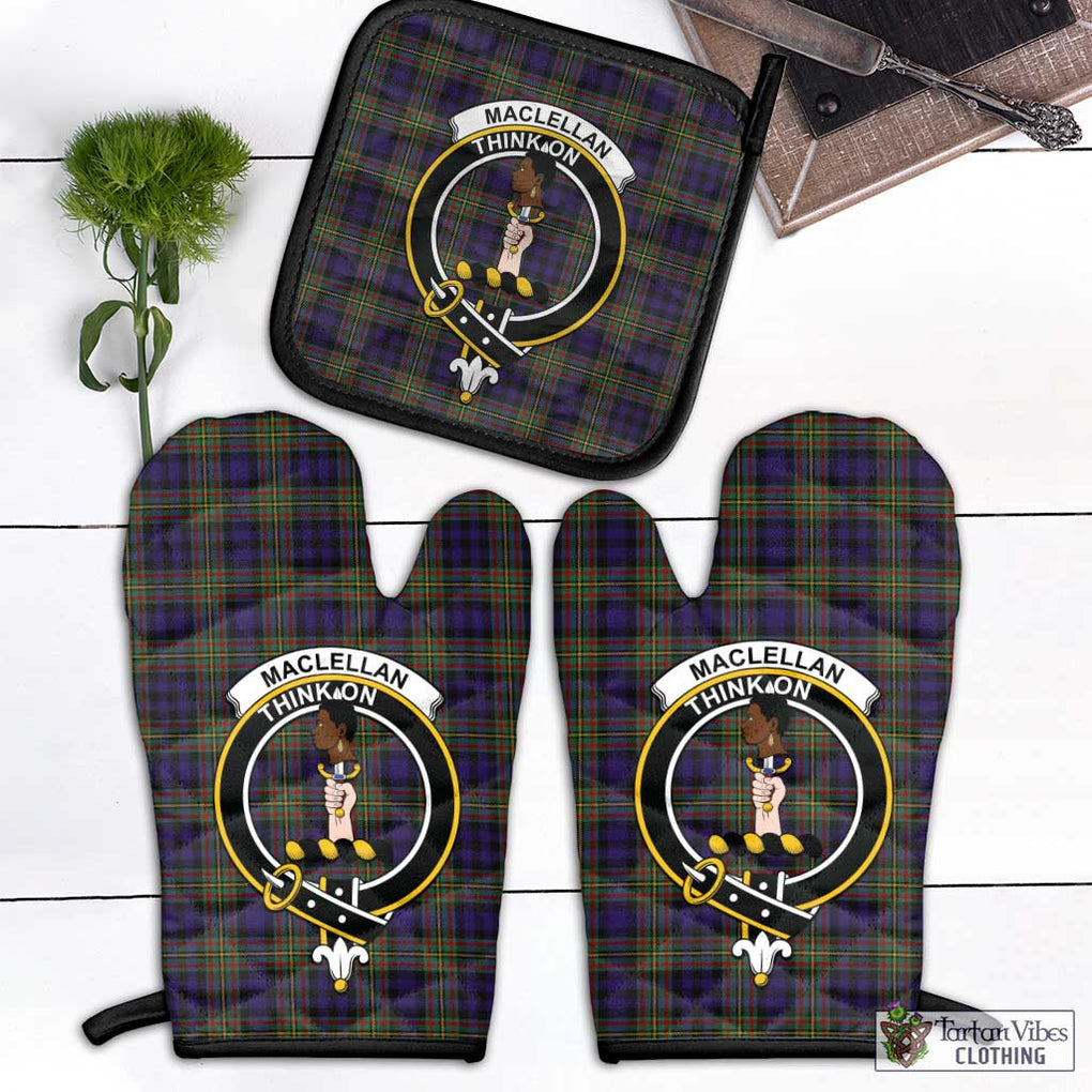 MacLellan (McLellan) Tartan Combo Oven Mitt & Pot-Holder with Family Crest Combo 1 Oven Mitt & 1 Pot-Holder Black - Tartan Vibes Clothing