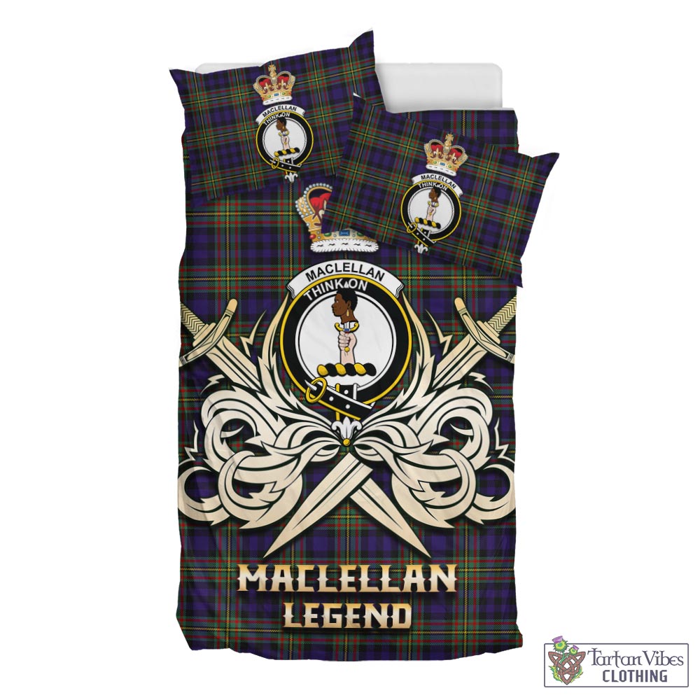 Tartan Vibes Clothing MacLellan Tartan Bedding Set with Clan Crest and the Golden Sword of Courageous Legacy